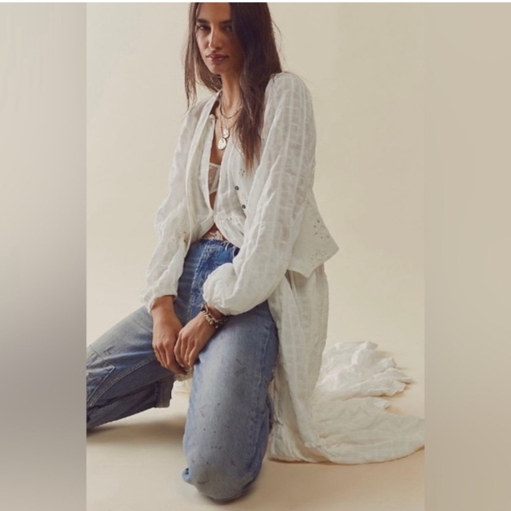 Free People White Gauze Long Sleeve Tiered Maxi Dress - Picture 5 of 9